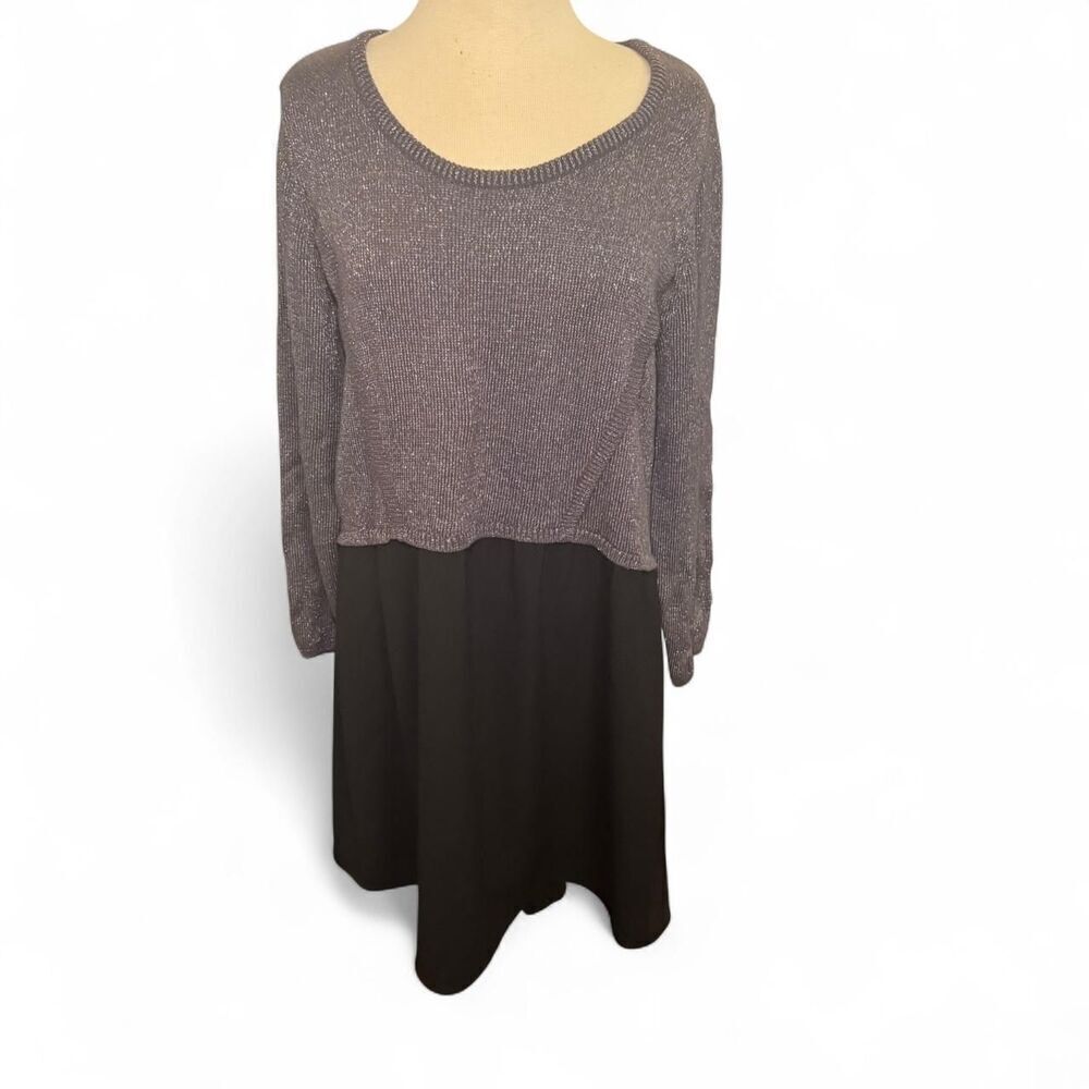 Lane Bryant Women’s Dress 14/16 Metallic Silver Knit Top Black Skirt Party